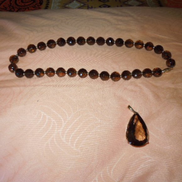 NWOT Smoky Quartz Bead Necklace & Enhancer - Picture 3 of 8